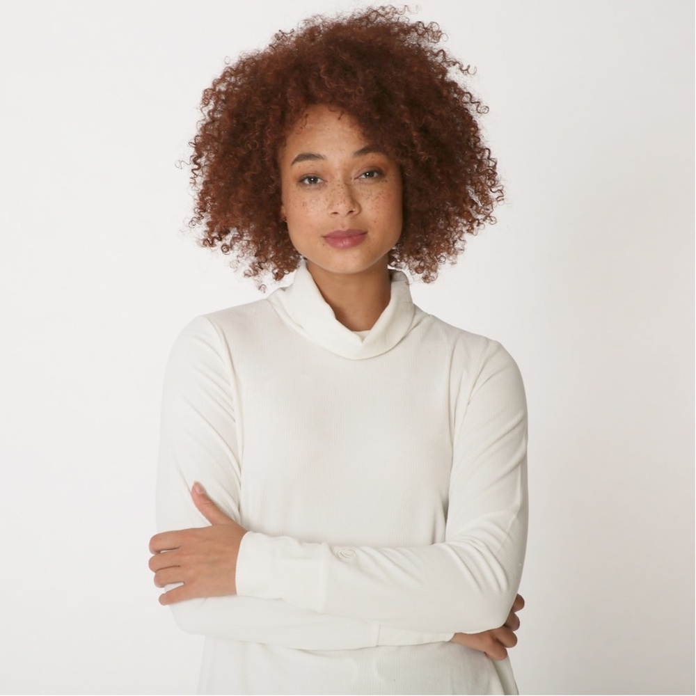 Cuddl Duds Women’s Cowl Neck Corduroy Ribbed Long Tunic Ivory Off White XL
